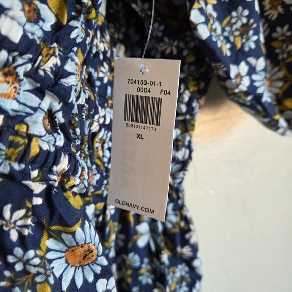 Old Navy Puff Sleeve Smocked VNeck Peplum Top Blue Floral XL Cottage Prairie NEW - Picture 9 of 10